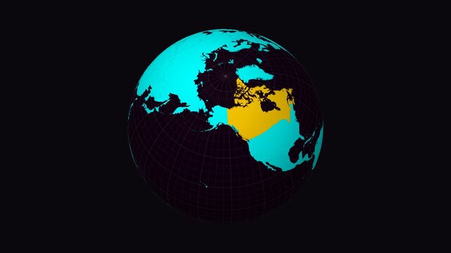 Alberta, Canada on Globe. Animated zoom into the province. Alberta, Canada intro, logo, presentation animation. Boundary shape on globe with round text. Short video.
