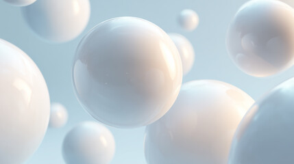 柔らかな光に包まれた白い球体の浮遊抽象背景