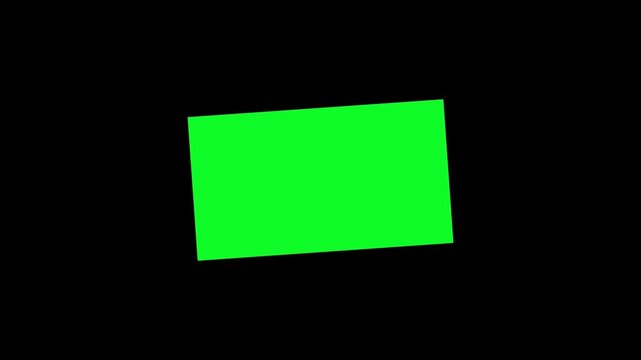 Bright green screen rectangle zooming out and shrinking into the distance against a solid dark black background for creative video editing
