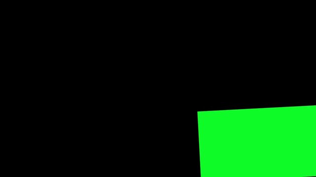 Green screen rectangle moving diagonally from the top center position down to the bottom right corner over a dark black background