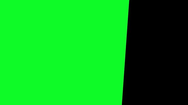 Vibrant green screen background being revealed as a black mask slides away from left to right across the dark empty frame