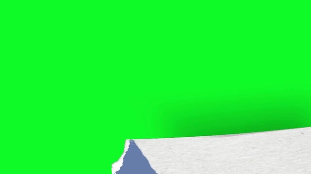 Creative paper tear reveal transition with a blue background opening up to a green screen for unique editing projects