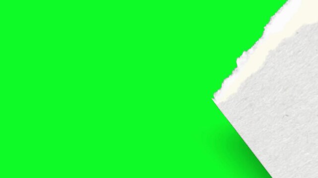 Realistic paper tearing animation revealing a bright green screen chroma key background for creative video editing and custom transition effects