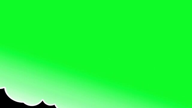 Creative animation of a white airplane icon falling into a stylized green screen cloud that expands to fill the frame