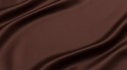 Elegant dark brown silk or satin fabric with graceful flowing drapes and soft, lustrous, smooth...