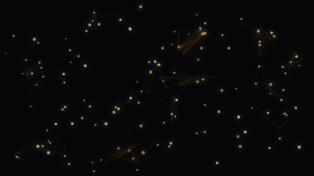 Abstract organic plexus network movement with glowing golden dots connecting on dark background motion