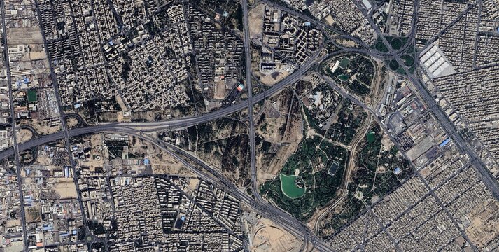 Karaj Iran Urban Expansion and Alborz Mountain Foothills Satellite View