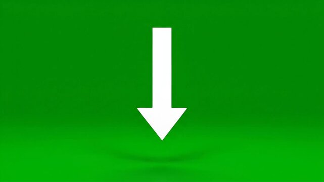 White Arrow Down Animation on Green Screen Background