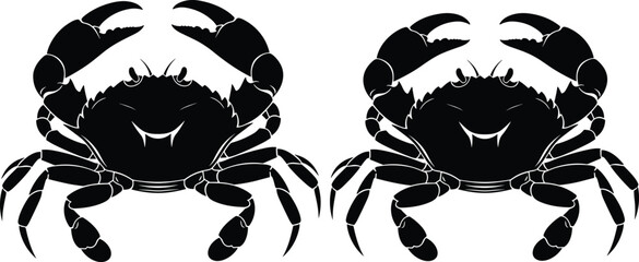 Black silhouette illustration of two crabs side by side with raised claws, detailed legs and textured shells, stylized marine artwork for seafood, nature, and decorative design © MdAnisur