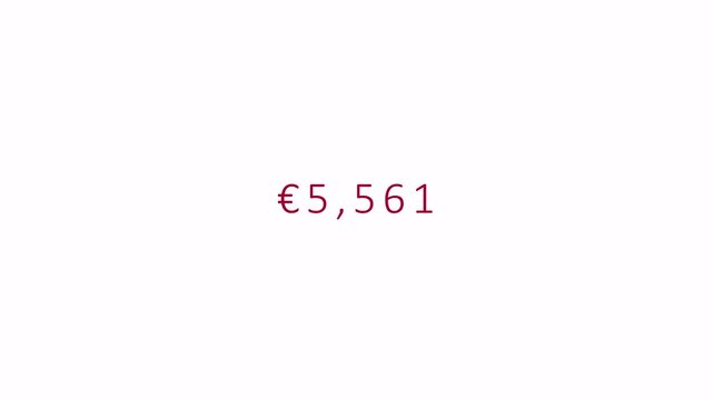 10,000 euro counting animation from zero to ten thousand on a transparent background, 10,000 euro money counter animation in 4k 