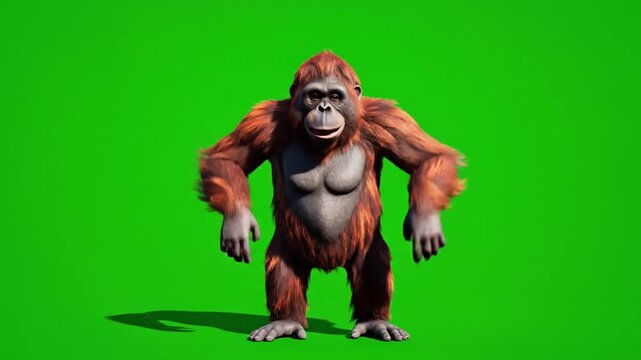 Funny Animated Orangutan Dancing on Green Screen Background