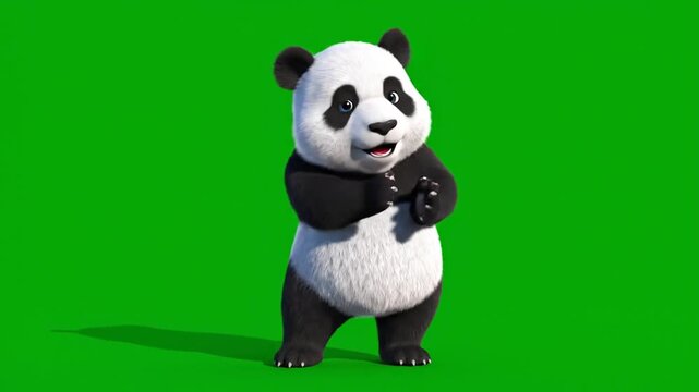 Animated Panda Character Dancing on Green Screen Background