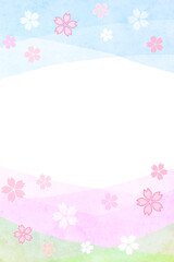 春イメージ桜の花と空のフレーム背景 縦3