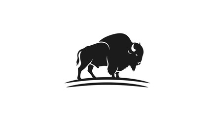 Fototapeta na wymiar Black silhouette of a bison walking.