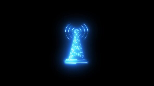  W i Fi Network Signal Icon &ndash; Wireless Internet Connection Technology Concept  w i f i  icon animation on black background. Glowing neon w i f i error stoke icon concept.
