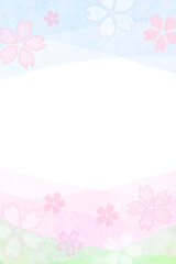 春イメージ桜の花と空のフレーム背景 縦