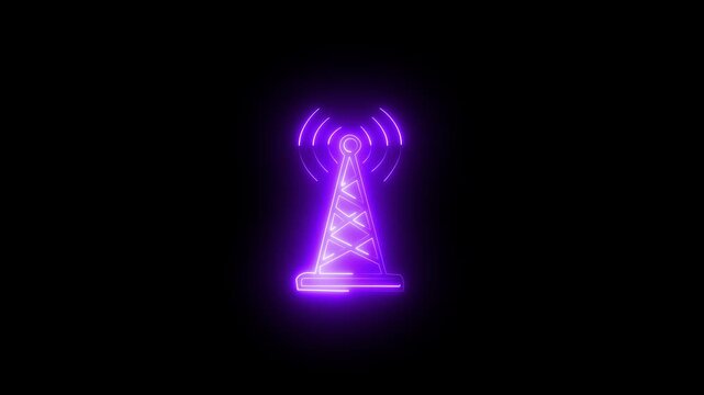  W i Fi Network Signal Icon &ndash; Wireless Internet Connection Technology Concept  w i f i  icon animation on black background. Glowing neon w i f i error stoke icon concept.