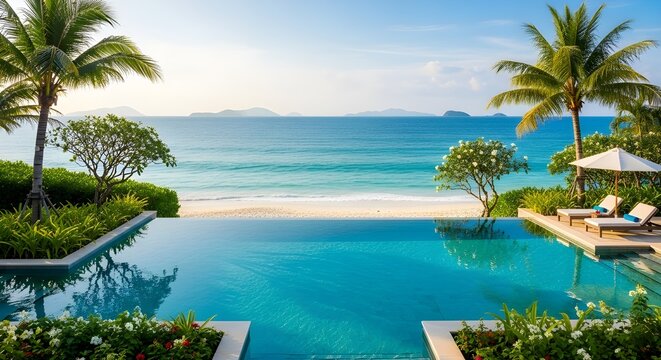 Luxury resort infinity pool overlooking ocean