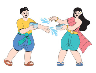 Thai Splashing Water During Songkran Festival