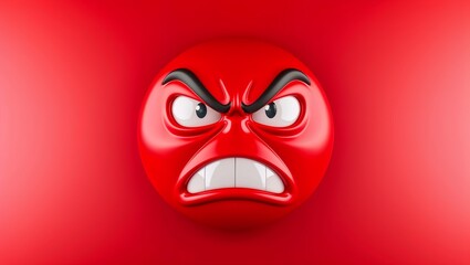 Obraz premium An intense red angry emoticon depicts strong feelings through art.
