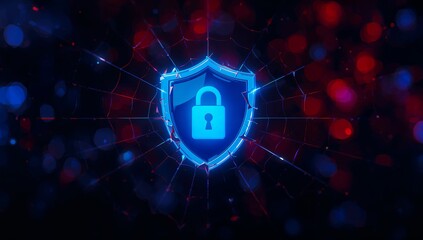 Obraz premium Glowing security shield defending futuristic cyber attack