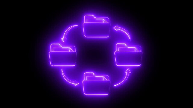 neon message icon animation with black background. Neon mail envelope icon sketch of a message sending icon with Email message letter symbol. glowing message icon with download symbol.