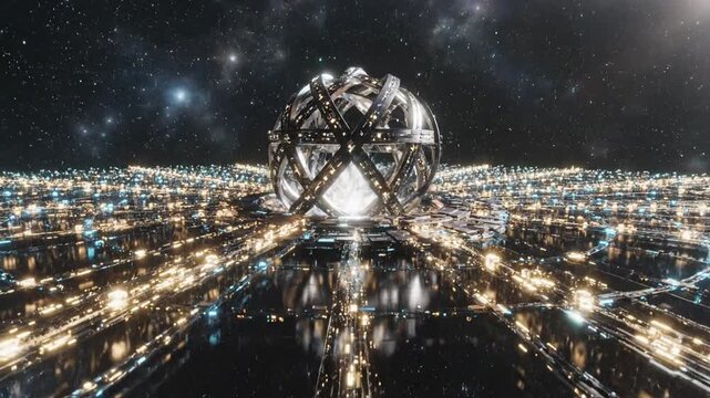 Atmospheric futuristic cityscape with radiant neon corridors and towering crystalline structures