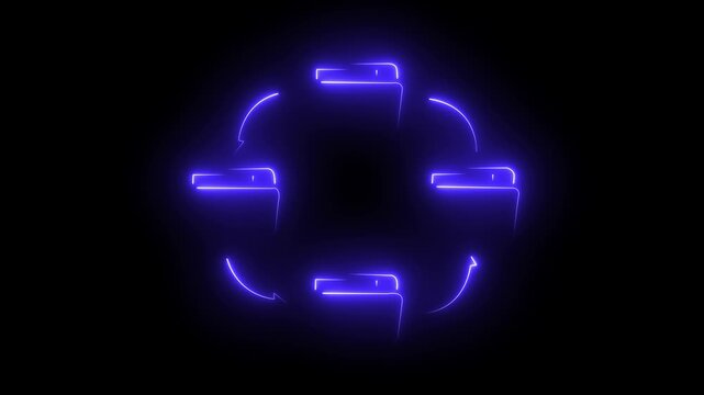neon message icon animation with black background. Neon mail envelope icon sketch of a message sending icon with Email message letter symbol. glowing message icon with download symbol.