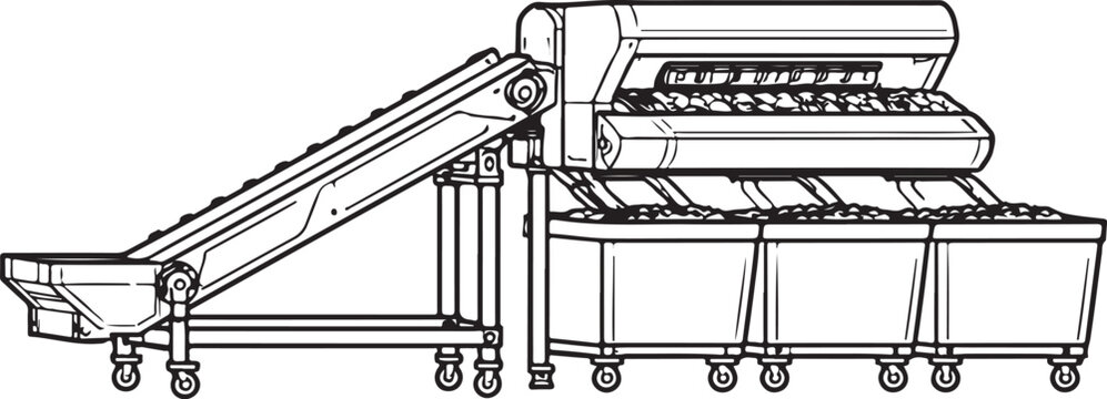 Automated Crop Sorting Machine Line Art Agricultural Processing Equipment
