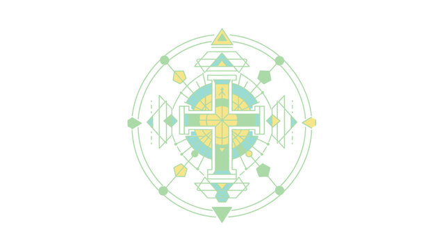 Geometric Symbol with Cross and Shapes.