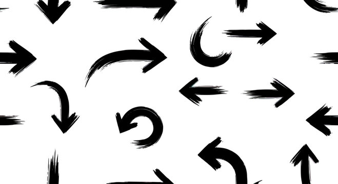 Collection of Hand Drawn Black Arrows on White Background.