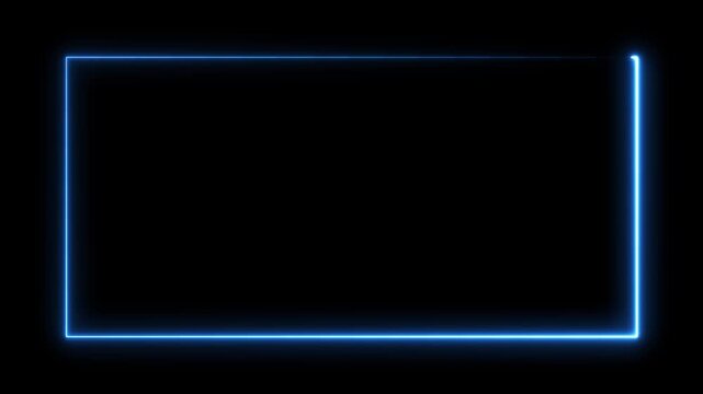 Abstract glowing blue neon light rectangular frame Rectangular frame square rectangle picture frame shape frame rotation footage round border