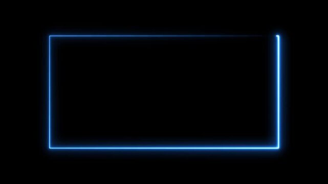 Abstract glowing blue neon light rectangular frame Rectangular frame square rectangle picture frame shape frame rotation footage round border