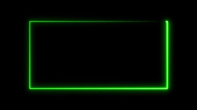Abstract glowing green neon light rectangular frame Rectangular frame square rectangle picture frame shape frame rotation footage round border