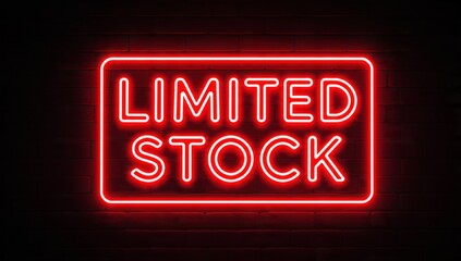 Obraz premium Red Neon Limited Stock Sign on Dark Brick Wall