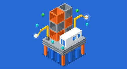 Naklejka premium Modern Industrial Oil Rig Platform with Abstract Elements.