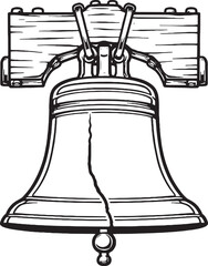 Liberty Bell Historic Object Black and White Line Art Illustration © Bui