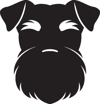 Miniature Schnauzer Head Front View Solid Black Silhouette Dog Breed Logo Icon