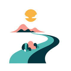 Obraz premium Winding road to mountain range at sunset with vibrant colors