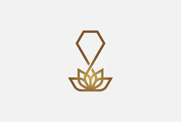 Elegant Lotus Flower Diamond Logo, usable for branding and business logos, Jewelry Logo Design Template, vector illustration