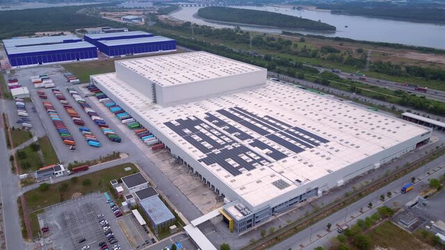Port Klang Ikea furniture distribution center. Magic aerial view drone