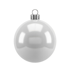 A shiny white christmas ornament on a white background isolated on transparent background