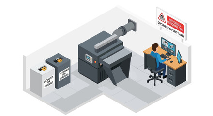 Fototapeta premium Isometric Office Printer and Worker Illustration.