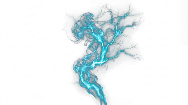 electric blue smoke swirls with lightning bolts on a dark background, abstract energy concept, vibrant and dynamic.