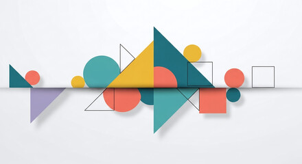 Modern Abstract Geometric Art with Colorful Shapes and Dynamic Shadows