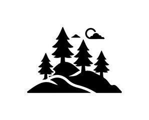 Obraz premium Minimalist Mountain Landscape with Trees and Moon