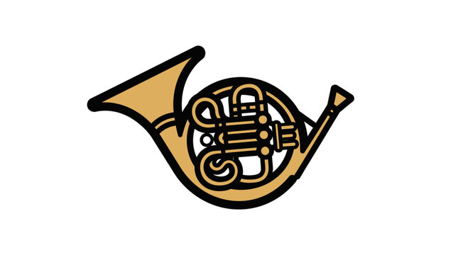 French horn illustration with valves and bell.