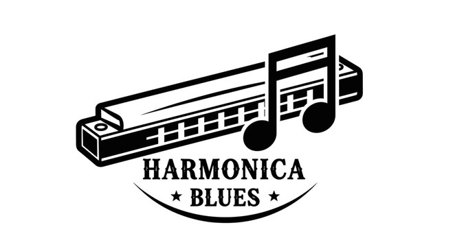 Harmonica Blues Musical Instrument Illustration Design.