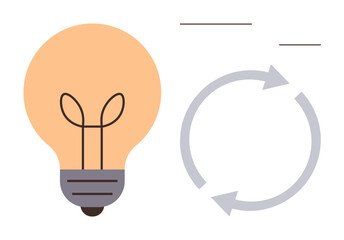 Innovation, creativity, business strategy, progress, sustainable solutions, brainstorming. A light bulb beside circular arrows ideas and processes. Innovation and creativity concept © robu_s