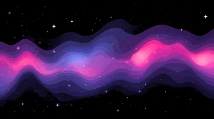 Plexiglas schilderij Abstracte kunst A vibrant, wavy pattern of pink and purple hues against a dark background, resembling a cosmic or abstract art piece from a distant viewpoint, inspired by Desain  © Shelvina